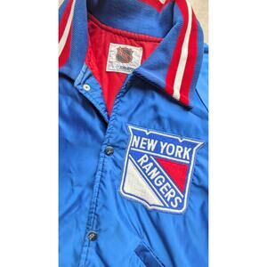 New York Rangers 90s STARTER satin bomber jacket M blue red NHL hockey vintage